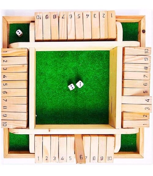 Shut the Box Wooden Board Game with Dice for Kids for 4 Players