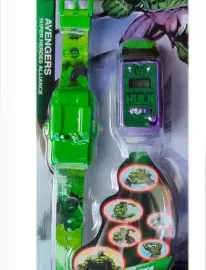 Organic Herbs Action Figure Series Pull Back Truck Car Shaped 6 Images Projector Toy Kids Wrist Watch (Hulk)