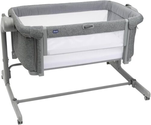 Chicco Dark Grey Baby Crib with 11 Height Adjustment to Compatible with Most beds|Rocking Mode|up to 9kg|Washable Fabric|NExt2ME Magic Evo Co-Sleep Crib