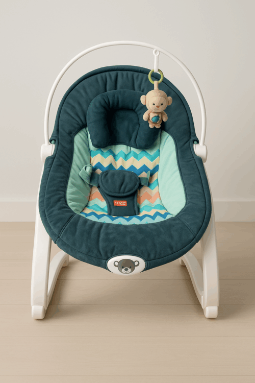 Colorful Baby Rocker Chair with Toy Bar – Chevron Design