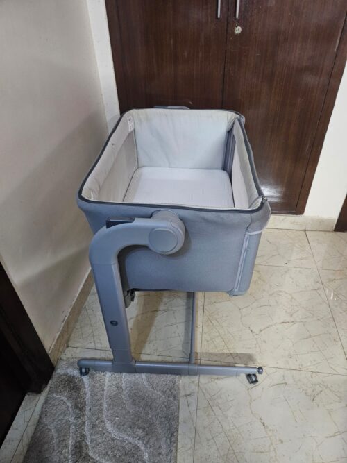 Chicco Dark Grey Baby Crib with 11 Height Adjustment to Compatible with Most beds|Rocking Mode|up to 9kg|Washable Fabric|NExt2ME Magic Evo Co-Sleep Crib