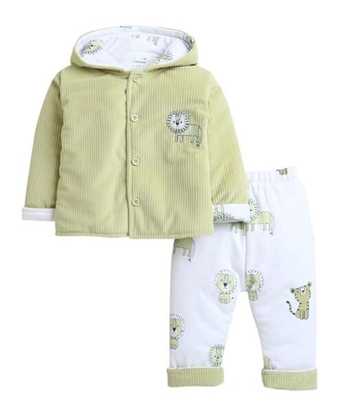BUMZEE Green & White Boys Full Sleeves Polyfill Winter Wear Set