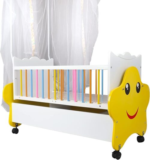 Babyhug Lucky Star Wooden Cradle with storage
