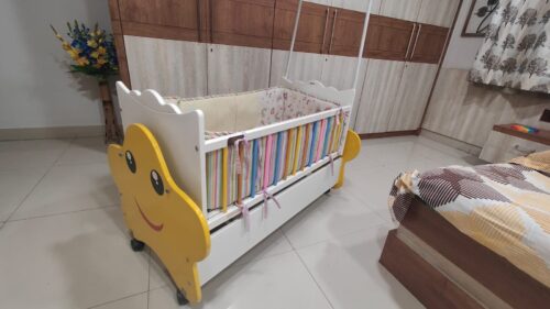 Babyhug Lucky Star Wooden Cradle with storage