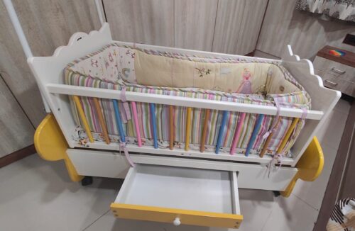 Babyhug Lucky Star Wooden Cradle with storage