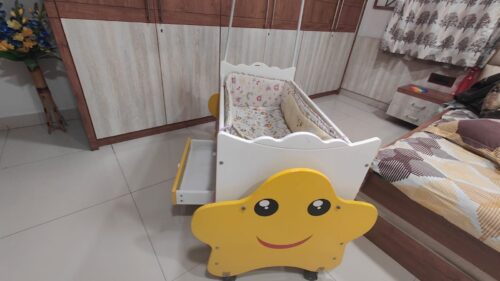 Babyhug Lucky Star Wooden Cradle with storage