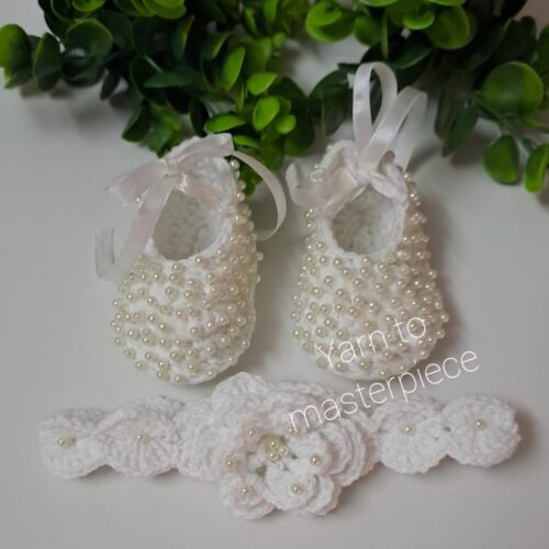 Crochet Baby Girl Booties & Headband Set – Soft Cotton Yarn | Handmade | New