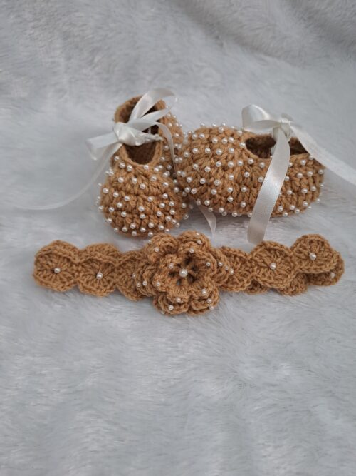 Crochet Baby Girl Booties & Headband Set – Soft Cotton Yarn | Handmade | New
