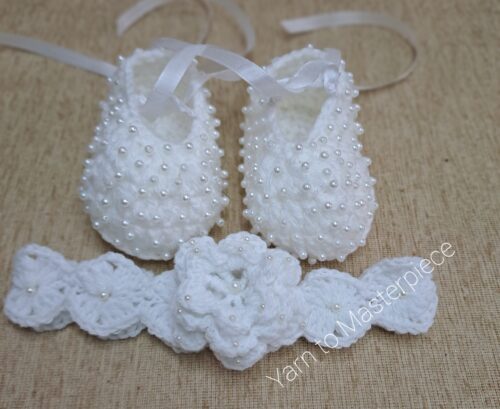 Crochet Baby Girl Booties & Headband Set – Soft Cotton Yarn | Handmade | New