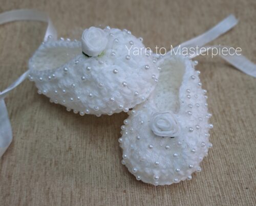 Crochet Handmade Baby Girl Shoes – Soft, Stylish & Pearl-Adorned for Little Princesses