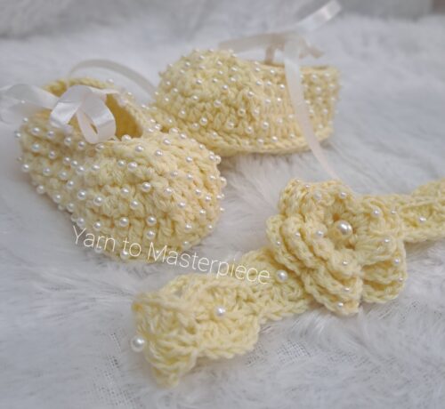 Crochet Baby Girl Booties & Headband Set – Soft Cotton Yarn | Handmade | New