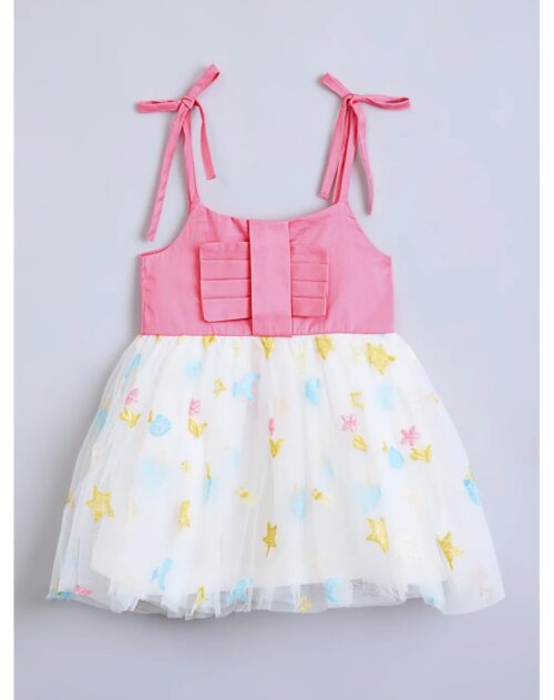 Hopscotch Girls Pink & White Sleeveless Printed Dress