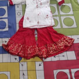 Elegant Sharara Suit Set for Girls – White & Pink | Age 2–3 Years | Worn Once
