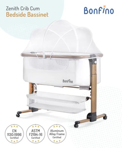 Bonfino Bedside Crib – Co-Sleeper with Adjustable Height, Mosquito Net & Premium Comfort