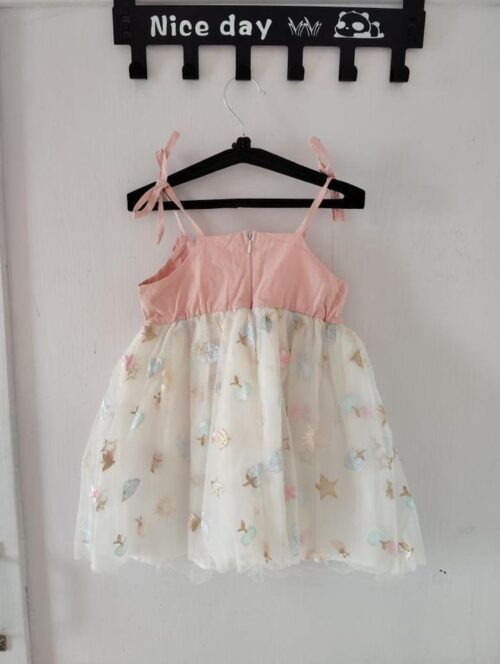 Hopscotch Girls Pink & White Sleeveless Printed Dress