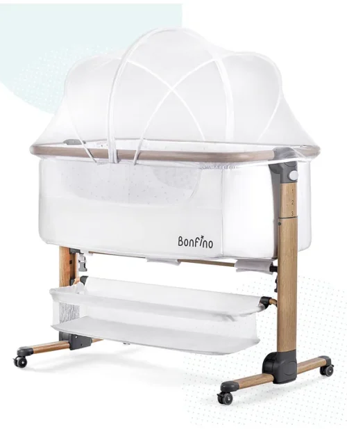Bonfino Bedside Crib – Co-Sleeper with Adjustable Height, Mosquito Net & Premium Comfort