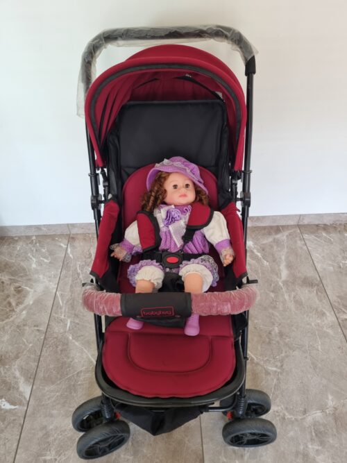 Babyhug Symphony Stroller with Reversible Handle & Mosquito Net – Red & Black | Lightweight & Safe