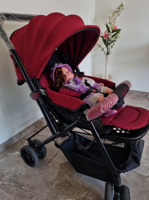 Babyhug Symphony Stroller with Reversible Handle & Mosquito Net – Red & Black | Lightweight & Safe