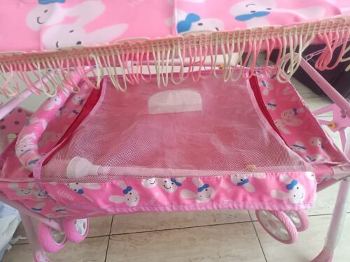 Baby Cradle with Swing, Wheels & Mosquito Net – Pink | 0–13 Months