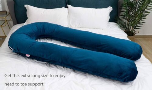 Wakefit U-Shape Pregnancy Pillow – Ergonomic Support with Washable Velvet Cover (Peacock Green)
