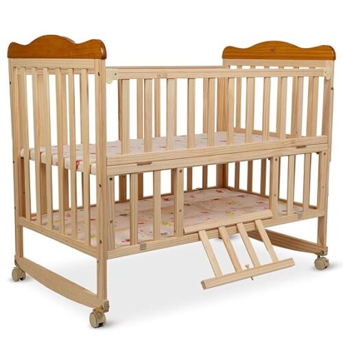 Mee Mee Wooden Baby Crib with Mattress & Pillows – Gently Used