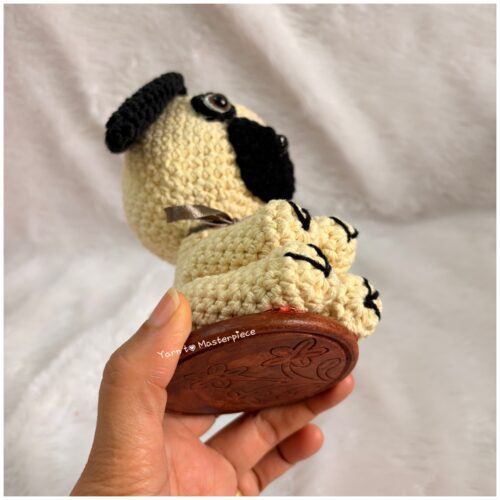 Crochet Handmade Pug Dog with Wooden Stand – Tiny, Wholesome & Woof-tastically Cute!