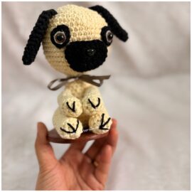 Crochet Handmade Pug Dog with Wooden Stand – Tiny, Wholesome & Woof-tastically Cute!