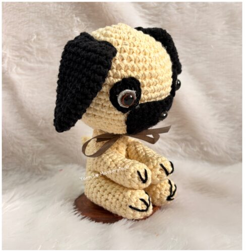 Crochet Handmade Pug Dog with Wooden Stand – Tiny, Wholesome & Woof-tastically Cute!