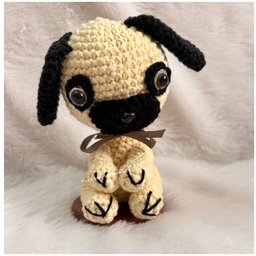 Crochet Handmade Pug Dog with Wooden Stand – Tiny, Wholesome & Woof-tastically Cute!