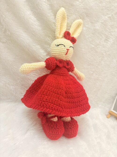Crochet Handmade Bunny Soft Toy – With Frock & Shoes (10” | New)