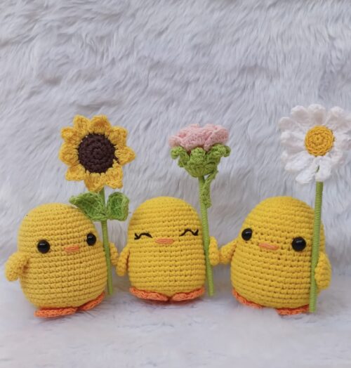 Crochet Handmade Ducks with Flowers – Set of 3 | Soft & Safe Cotton Yarn | New