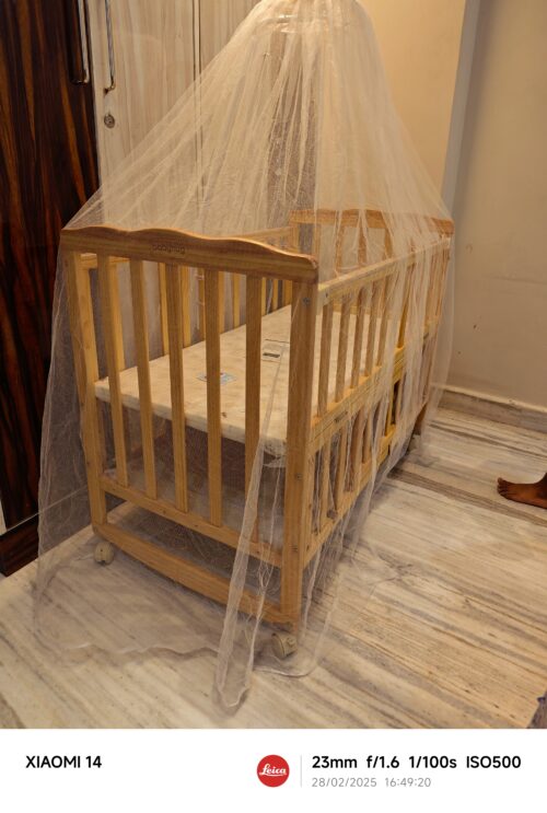 Babyhug Montana Wooden Cot Cum Rocker – Multi-Functional with Mosquito Net, Storage & Convertible Features