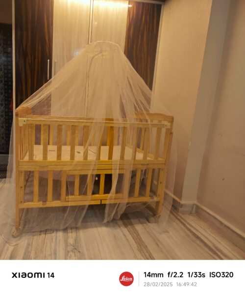 Babyhug Montana Wooden Cot Cum Rocker – Multi-Functional with Mosquito Net, Storage & Convertible Features