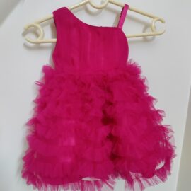 Ruffle Radiance One-Shoulder Party Frock – Dark Pink