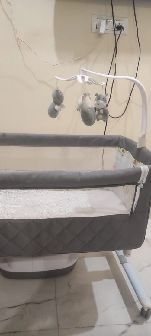 StarAndDaisy Dream Cradle with Automatic Swing, Wheels & Mosquito Net – 3 Months Used (Grey)
