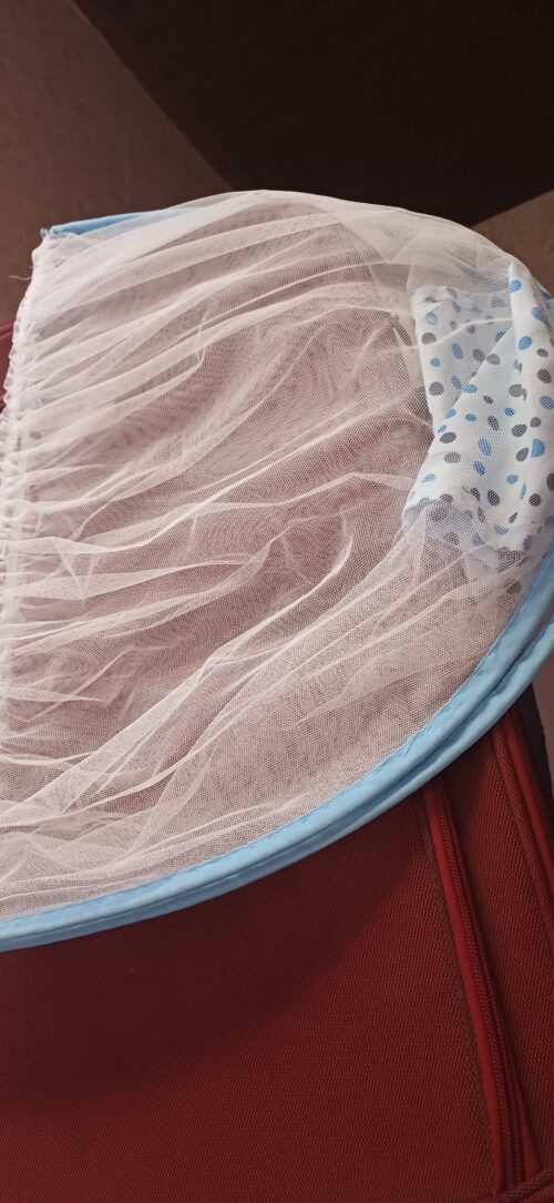 Baby Swinging Cradle with Mosquito Net – Blue, 0-6 Months