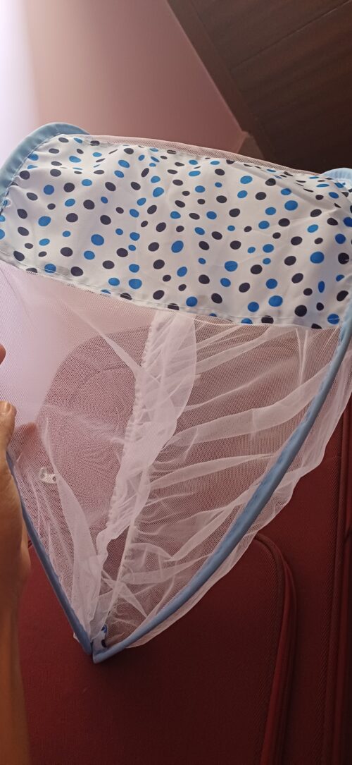 Baby Swinging Cradle with Mosquito Net – Blue, 0-6 Months