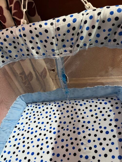 Baby Swinging Cradle with Mosquito Net – Blue, 0-6 Months