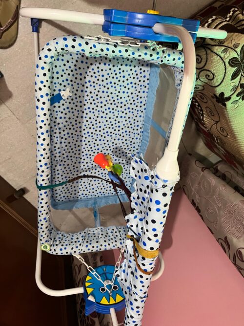 Baby Swinging Cradle with Mosquito Net – Blue, 0-6 Months