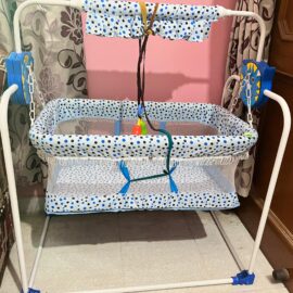 Baby Swinging Cradle with Mosquito Net – Blue, 0-6 Months