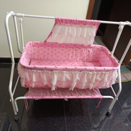Premium Pink Steel Baby Cradle with Mosquito Net & Storage – Barely Used, Like New