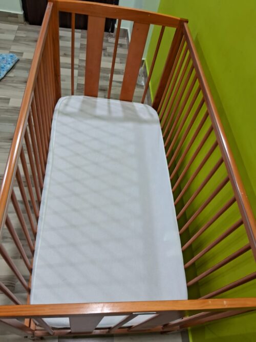 Babyhug Wooden Cot with 3-Level Adjustment + Babyhug Mattress | Gently Used