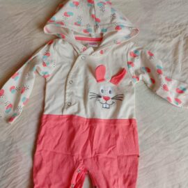 Pink & Cream Hooded Romper with Bunny Face