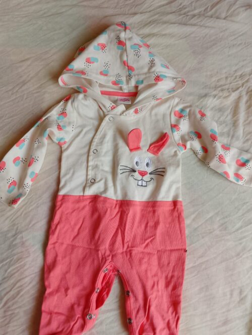 Pink & Cream Hooded Romper with Bunny Face