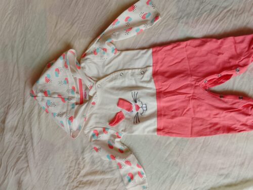 Pink & Cream Hooded Romper with Bunny Face