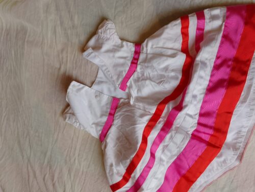 White Cotton Frock with Pink & Red Stripes