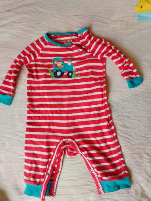 Frugi Red & White Striped Cotton Romper