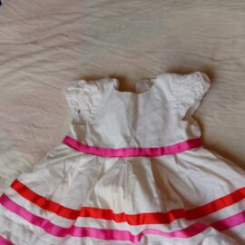 White Cotton Frock with Pink & Red Stripes