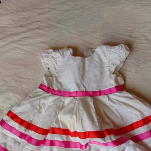 White Cotton Frock with Pink & Red Stripes