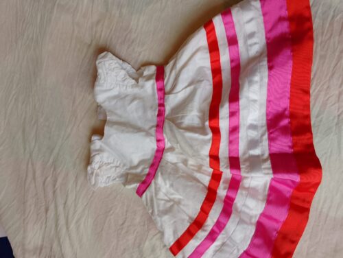 White Cotton Frock with Pink & Red Stripes